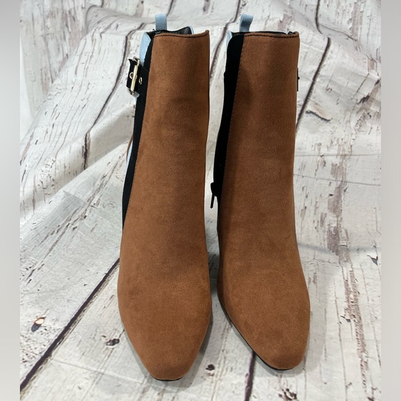 JUSTFAB Linette Colorblock Booties Brown/Multi-8 - Picture 3 of 6